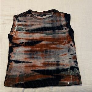 AllSaints Velvet Tie-Dye Sleeveless Tee in Rust, Black & Gray